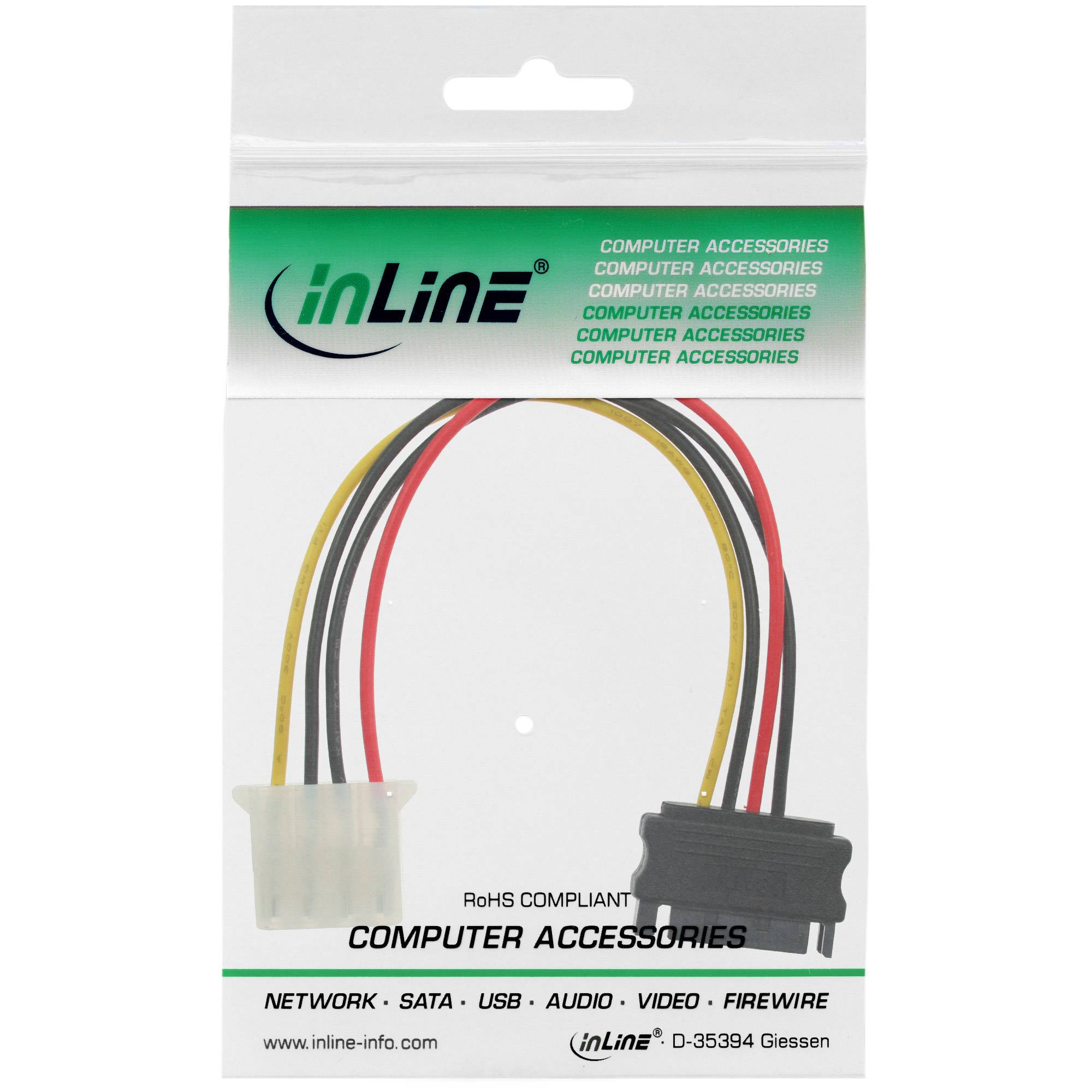 InLine® SATA Stromadapterkabel, 15pol SATA Buchse an 4pol Stecker, 0,30m-1