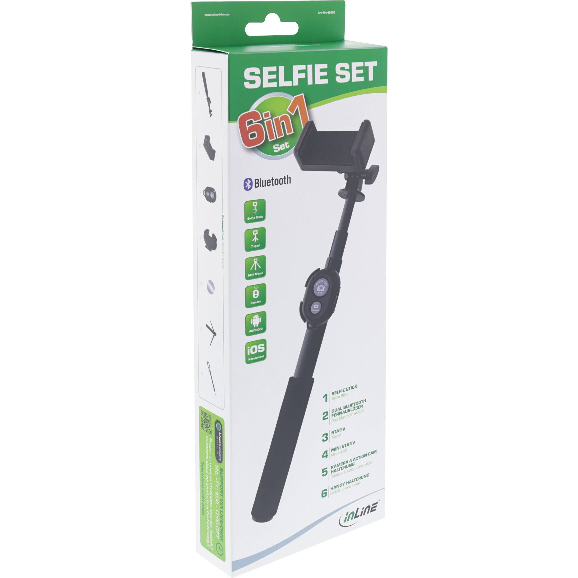 InLine® Selfie Stick / Mini Handy Stativ, Bluetooth Funkauslöser, Teleskop-4