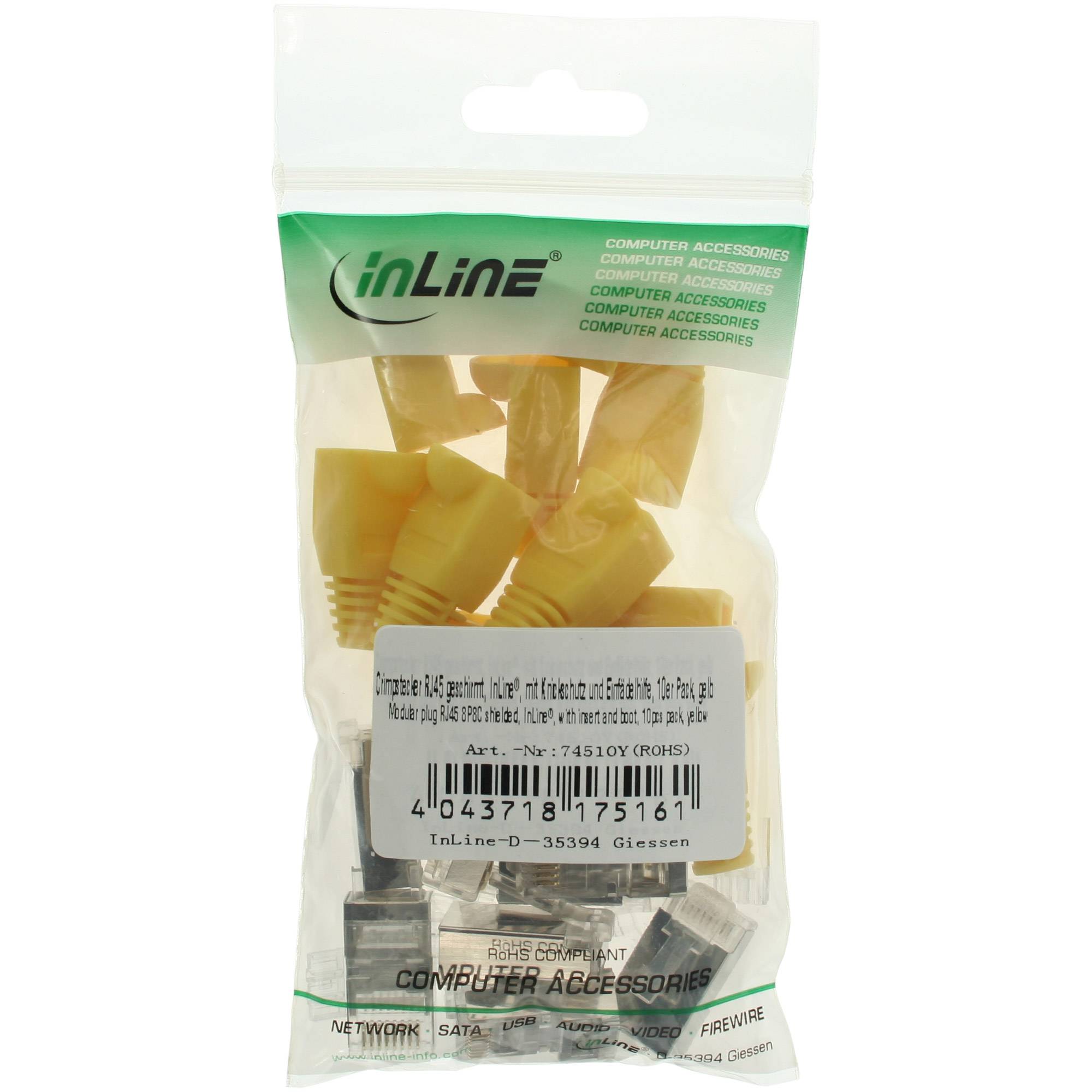 InLine® Crimpstecker RJ45 geschirmt, Knickschutz gelb, 10er Pack-1