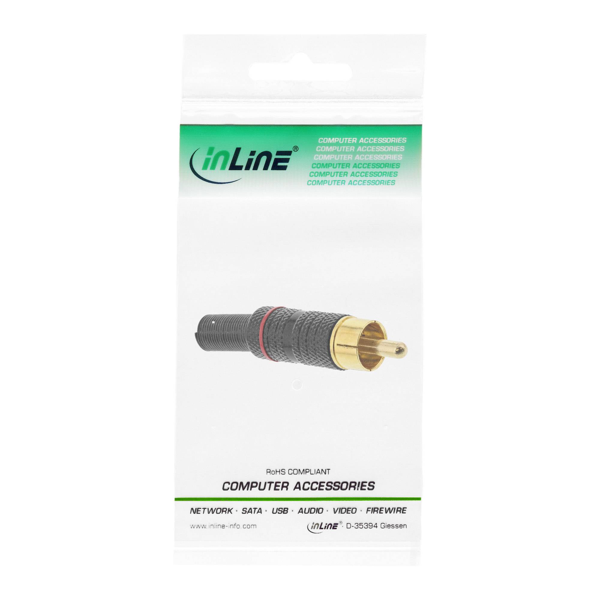 InLine® Cinchstecker Lötversion, Metall schwarz, Ring rot, für 6mm Kabel-2
