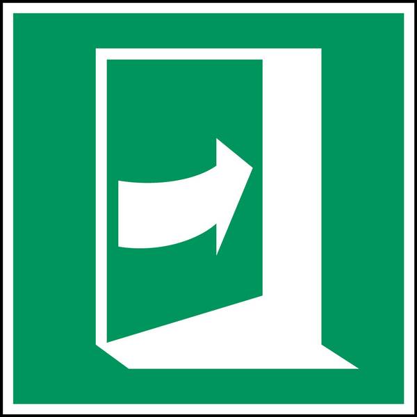 ISO 7010(EMEA) E023 Tür öffnet durch Drücken rechte Seite; Polyester-Folie selbstklebend 100 x 100 mm; 250 Schilder