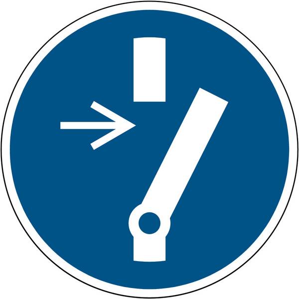 ISO 7010(EMEA) M021 Vor Wartung oder Reparatur freischalten; Polyester-Folie selbstkleb. Durchmesser: 100 mm 250 Schild