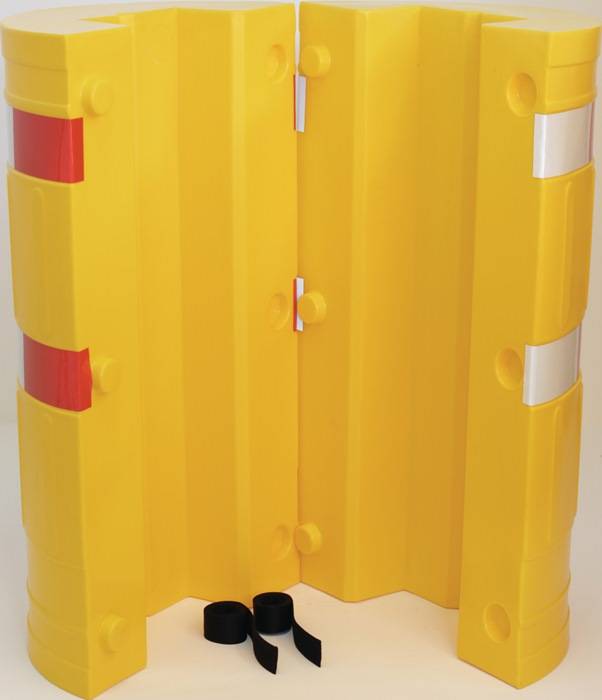 Säulen- u.Pfostenschutz H.1100mm f.Pfostenmaß 160x160mm HDPE gelb m.Warnstreifen-0