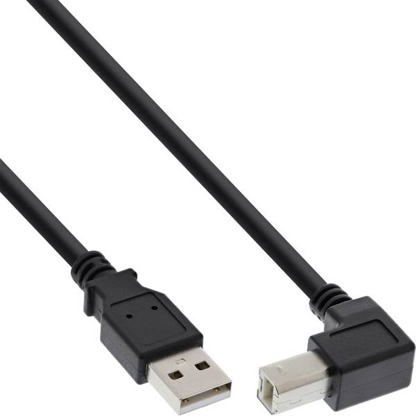 InLine® USB 2.0 Kabel USB-A auf USB-B, unten abgewinkelt, schwarz, 1m