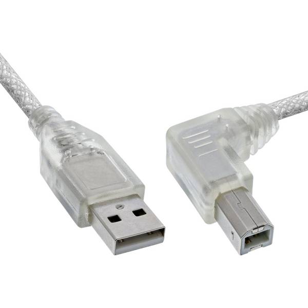 InLine® USB 2.0 Kabel, A an B, rechts abgewinkelt, transparent, 0,3m