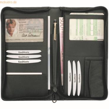 Reiseorganizer RFID Document Safe 22,5x13x3cm Leder schwarz