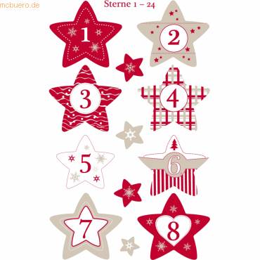 Weihnachts-Etikett Sterne 1- 24 rot/grau/weiß 24 Etiketten 3 Blatt-1