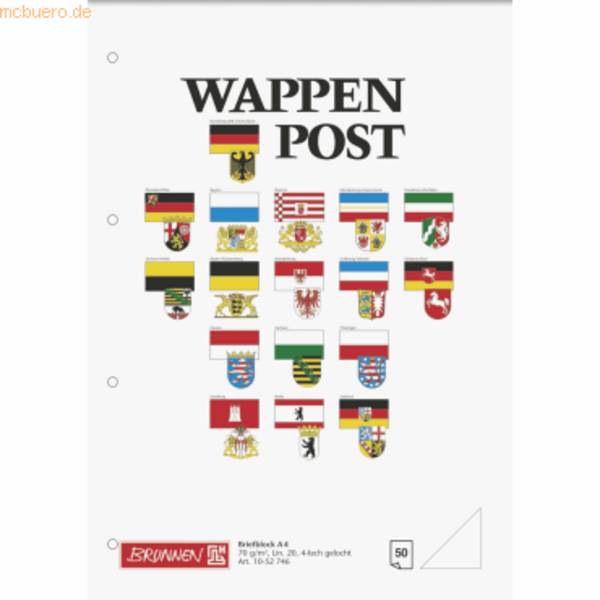 Briefblock Wappen A4 70g/qm blanko 4-fach gelocht 50 Blatt