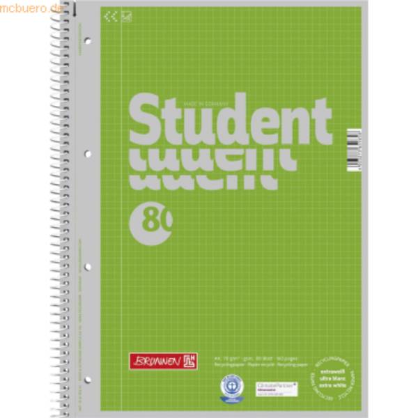 Kollegblock Student A4 kariert 70g/qm 80 Blatt Recycling grün