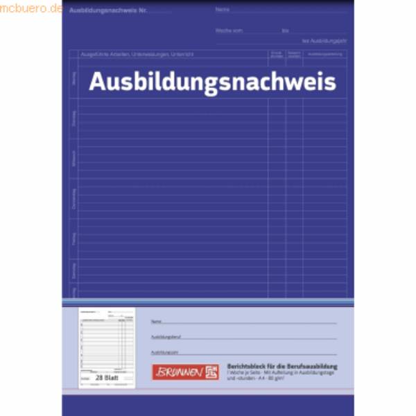 BRUNNEN - Ausbildungsnachweis tägliche Eintragungen Formularbuch - A4