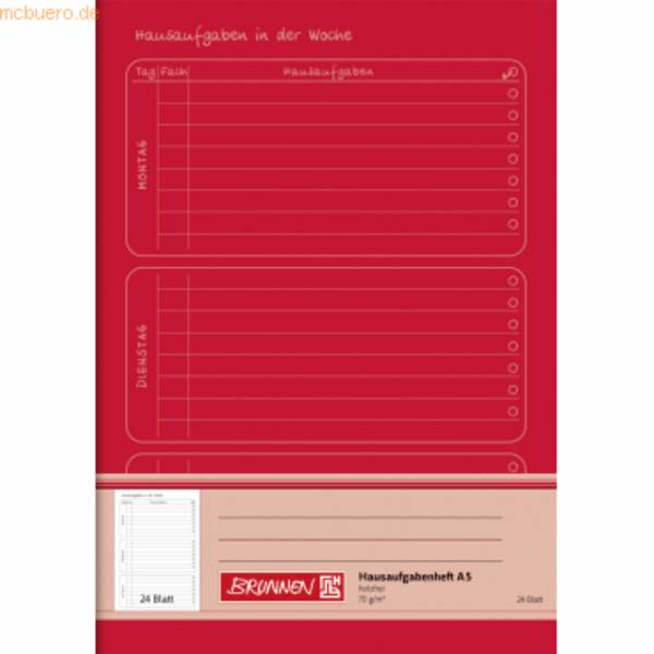 Hausaufgabenheft A5 24 Blatt rot
