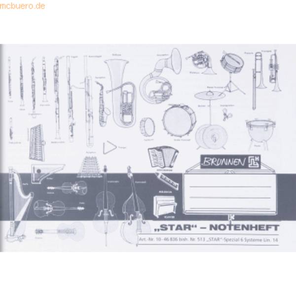 Notenheft A5 quer Star 8 Blatt Lineatur 14