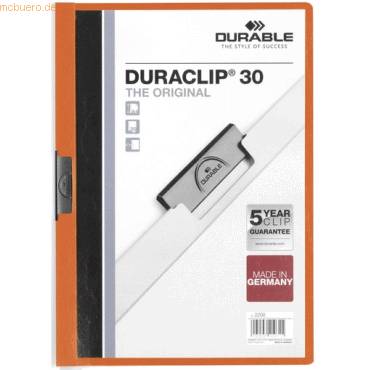Klemmmappe Duraclip Original 30 bis 30 Blatt A4 orange
