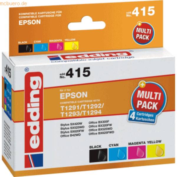 edding printer cartridges EDD-415 black, cyan, magenta, yellow compatible with EPSON T1295L, set of