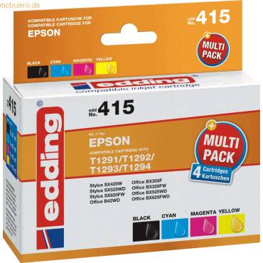 edding printer cartridges EDD-415 black, cyan, magenta, yellow compatible with EPSON T1295L, set of-0