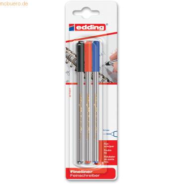 Fineliner edding 89 Blisterverpackung VE=3 Stück schwarz, rot, blau-0
