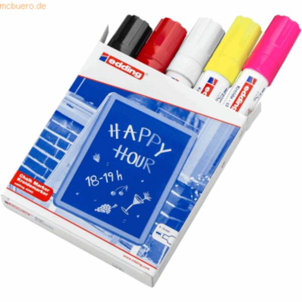 Kreidemarker edding 4090 4-15mm schwarz, rot, weiß, neongelb, neonpink VE=5 Stück