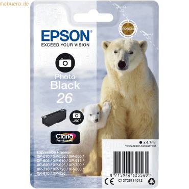 Epson 26 - 4.7 ml - Photo schwarz - original - Blister mit RF- / akustischem Alarmsignal - Tintenpatrone-0