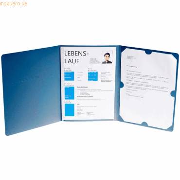 Bewerbungsmappe 3-teilig 1 Klemme Leinenstruktur blau-0
