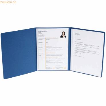 Bewerbungsmappe 3-teilig 2 Klemmen Leinenstruktur blau-0