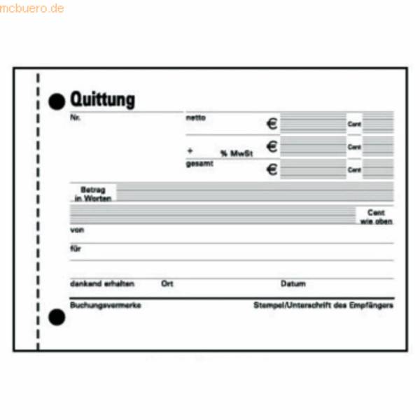 Formularbuch Quittung A6  MWSt inclusive 2x50 Blatt selbstdurchschreibend