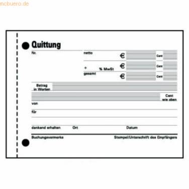 Formularbuch Quittung A6  MWSt inclusive 2x50 Blatt selbstdurchschreibend