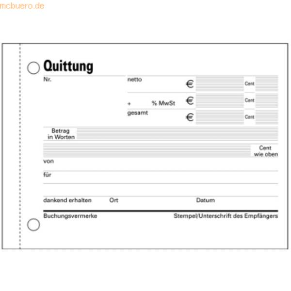 Formularbuch Quittung A6 m MWSt Nachweis 2x50 Blatt selbstdurchschreibend
