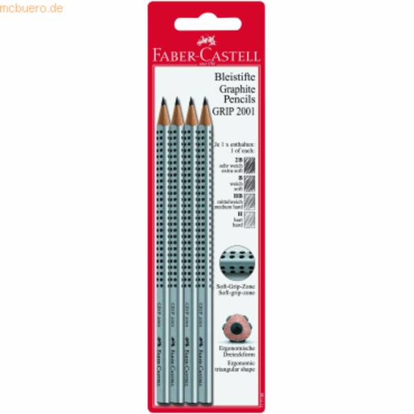FABER-CASTELL - Bleistift Grip 2001 (H HB B 2B) BK 4 Stk.