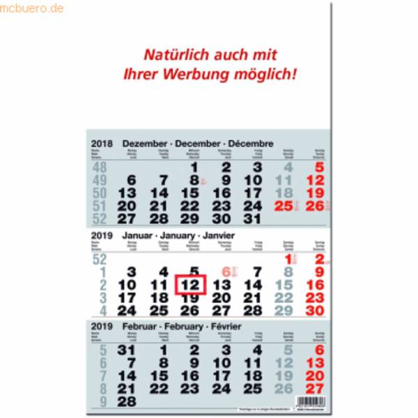 3-Monatskalender 30x49cm Kalendarium 2027
