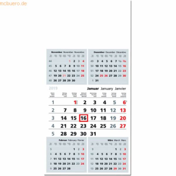 5-Monatskalender 30x64cm Kalendarium 2027