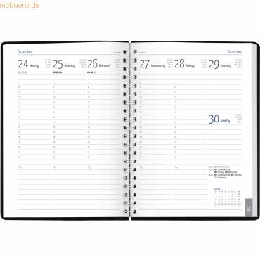 Buchkalender Euro-Timer 1 Woche/2 Seiten schwarz 2027-0
