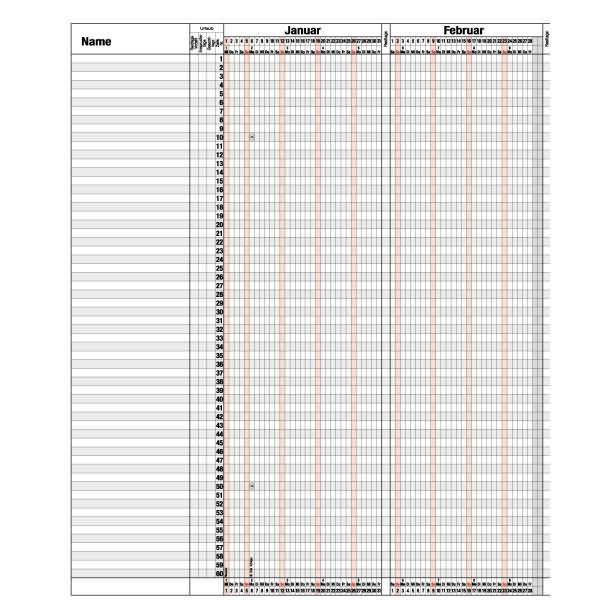 Urlaubsübersicht 120x80cm für 60 Mitarbeiter Kalendarium 2027-1