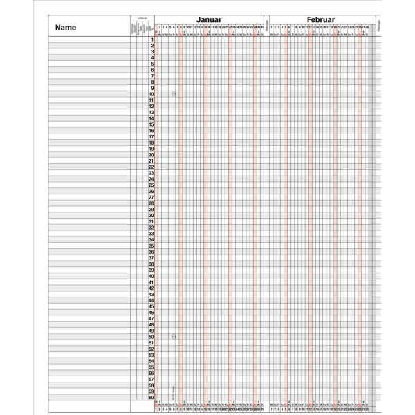 Urlaubsübersicht 120x80cm für 60 Mitarbeiter abwischbar 2027-1