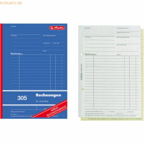 Formularbuch Rechnung A5 305 2x40 Blatt selbstdurchschreibend 4er