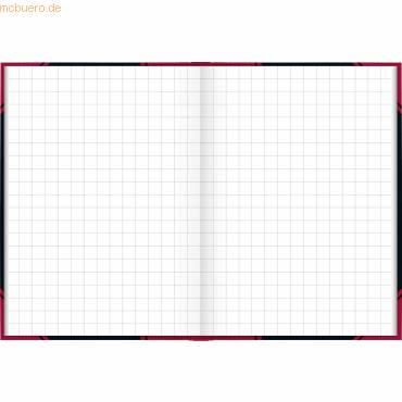 Notizbuch A7 kariert 96 Blatt 60g/qm Karton kaschiert schwarz mit roten Ecken-1