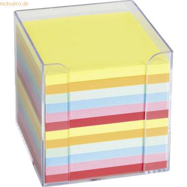 Zettelbox 9,5x9,5x9,5cm transparent mit farbigen Papier-0