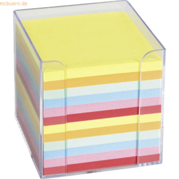 Zettelbox 9,5x9,5x9,5cm transparent mit farbigen Papier