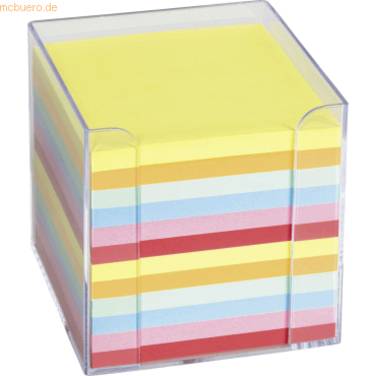 Zettelbox 9,5x9,5x9,5cm transparent mit farbigen Papier