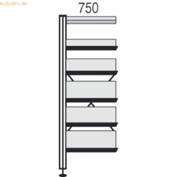 Bibliotheks-Regal libra Regalfeld 1 Fach-/4 Böden 75x30x230cm schwarz/lichtgrau