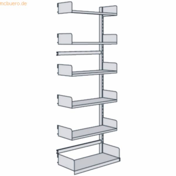 Bibliotheks-Regal Univers einseitig Anbaufeld 75x25x225cm mit 6 Böden lichtgrau