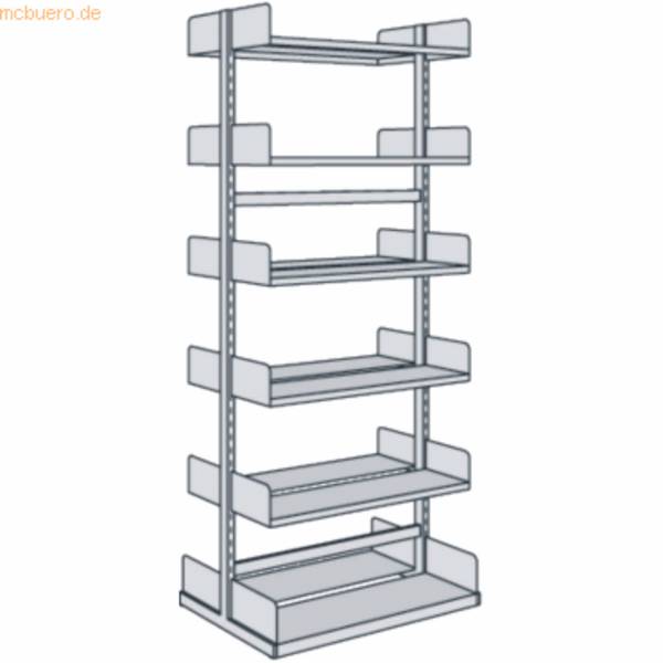 Bibliotheks-Regal Univers doppelt Grundfeld 75x25x225cm mit 2x6 Böden lichtgrau