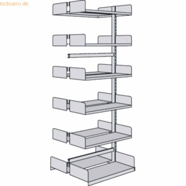Bibliotheks-Regal Univers doppelt Anbaufeld 75x50x225cm mit 2x6 Böden lichtgrau