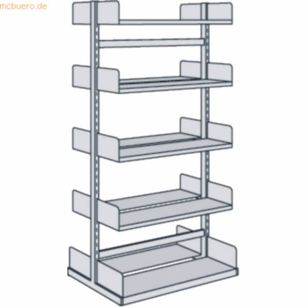 Bibliotheks-Regal Univers doppelt Grundfeld 100x50x200cm mit 2x5 Böden lichtgrau