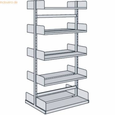 Bibliotheks-Regal Univers doppelt Grundfeld 100x50x200cm mit 2x5 Böden lichtgrau-0