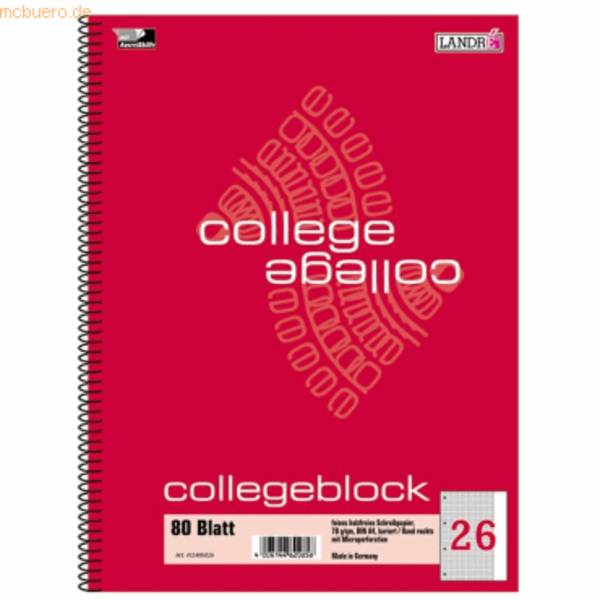 Collegeblock College A4+ 80 Blatt 70 g/qm 4-fach gelocht kariert