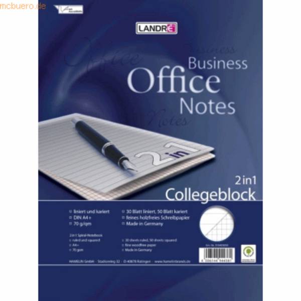 Collegeblock Duo A4+ 80 Blatt 70 g/qm liniert und kariert,