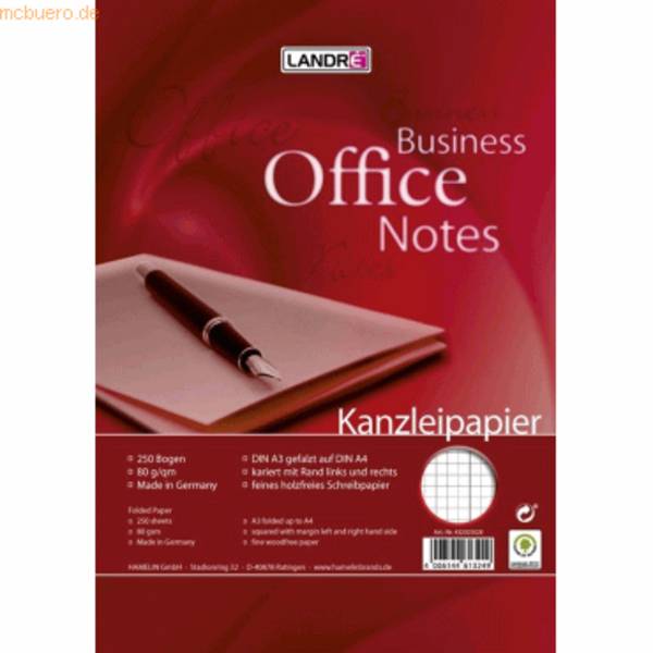 Kanzleipapier Office A3/A4 80 g/qm kariert mit Doppelrand VE=250 Bogen