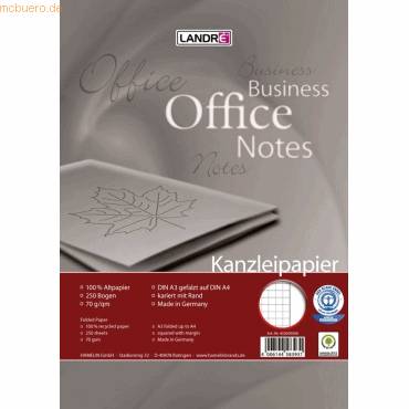 Kanzleipapier Recycling A3/A4 70 g/qm kariert mit weißem Rand VE=250 Bogen-0