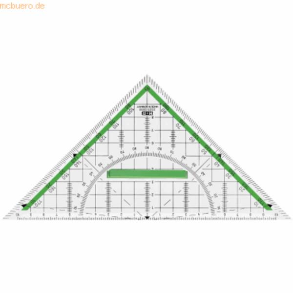 Geometrie-Dreieck 25cm PS glasklar grün hinterlegt