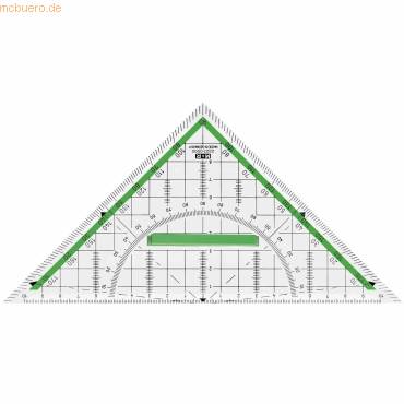 Geometrie-Dreieck 25cm PS glasklar grün hinterlegt-0